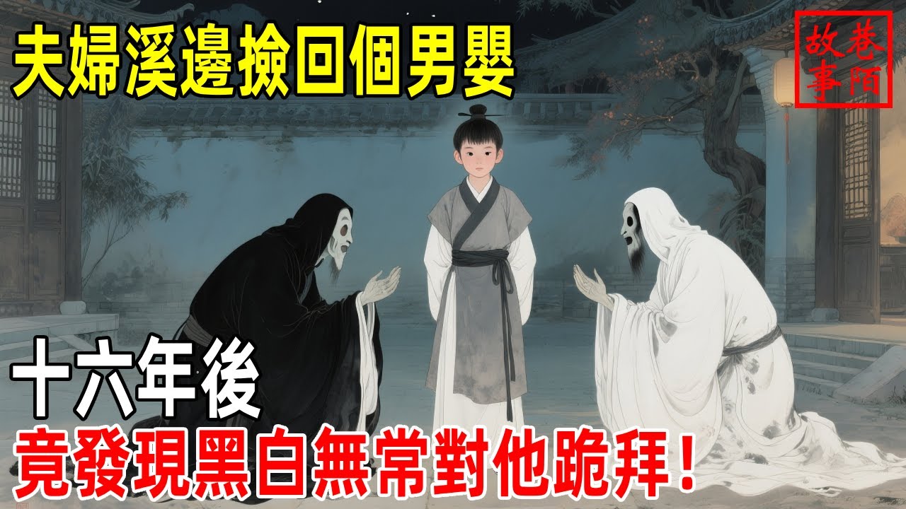 夫婦溪邊撿回個男嬰，十六年後，竟發現黑白無常對他跪拜！【巷陌故事會】#故事#民间故事#故事会#民間故事#故事會#温馨故事#民间传统故事