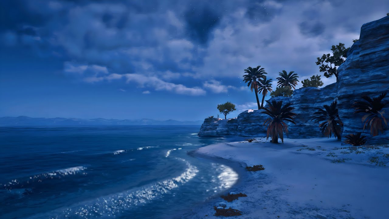 Greek Island Night Ambience 4K | Calm Aegean Sea Waves for Deep Focus & Relaxation