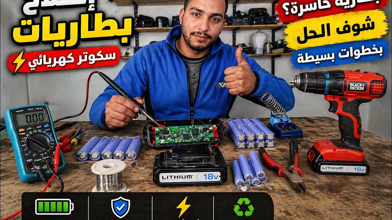 طريقة إصلاح بطارية متقلب كهربائي 18v