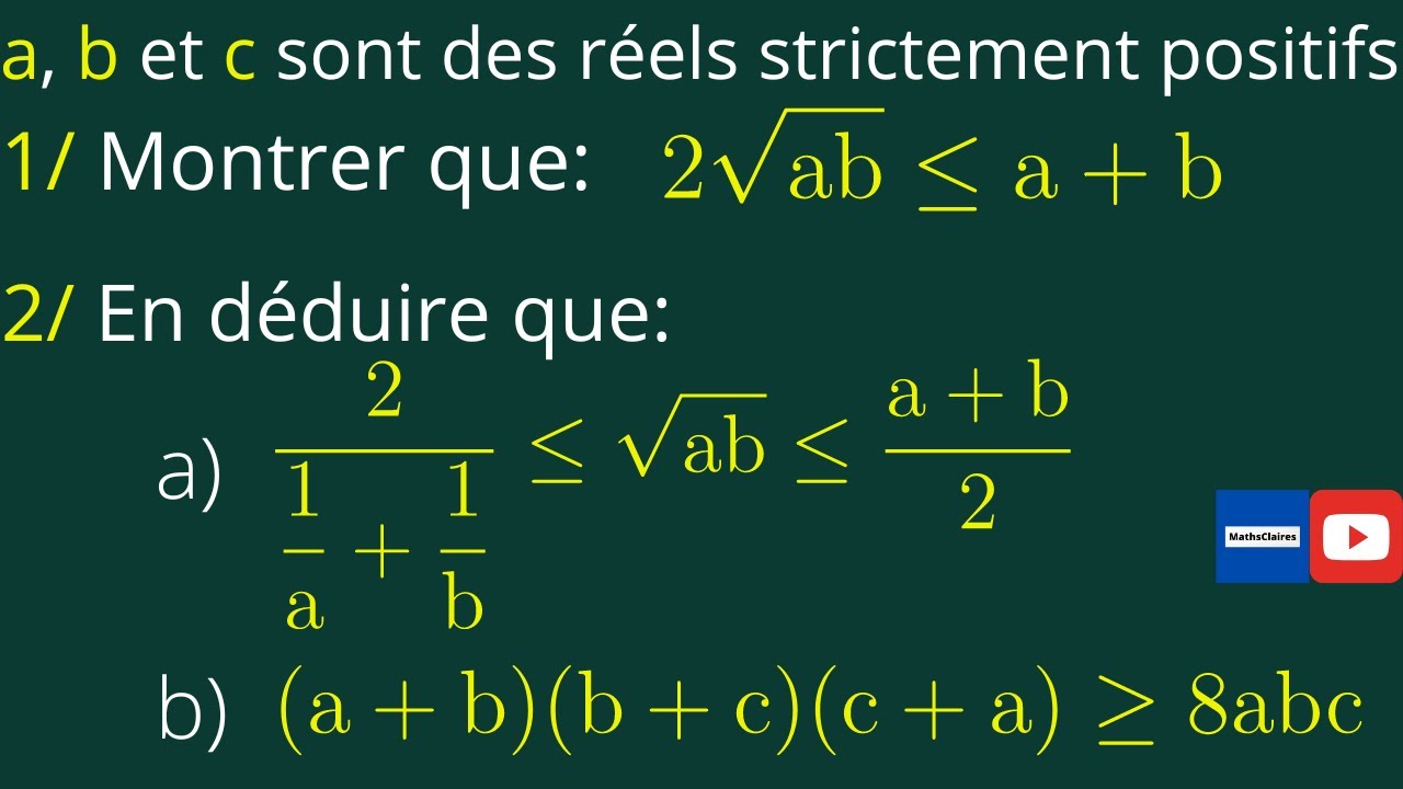 Calcul dans R: Montrer que (a+b)(b+c)(c+a)≥8abc en utilisant l'inégalité 2√ab≤a+b