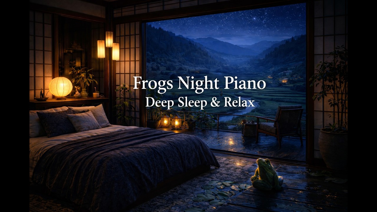 2 Hours Relaxing Piano Music 🌙 Countryside Night with Frogs for Deep Sleep & Study