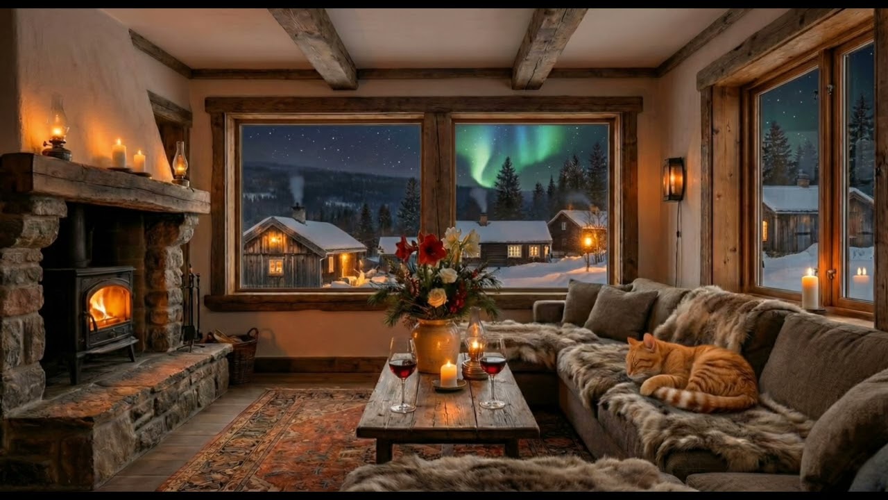 Reminiscences ★ Northern Lights and Snow ★ Fireplace ★ Relaxing Music ★ Deep Sleep