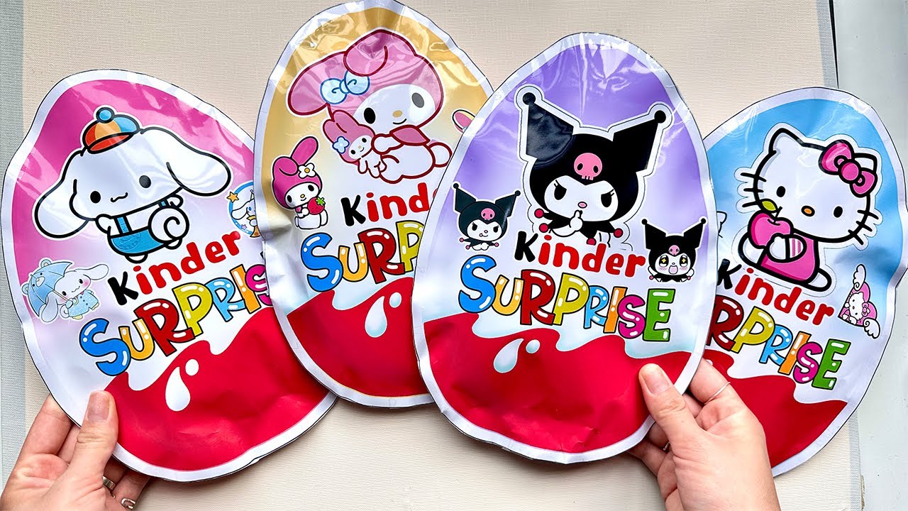(🌸Paper diy 🌸)Unboxing KINDER Surprise Eggs with Kuromi, Melody, Cinnamoroll,Kitty Characters - ASMR