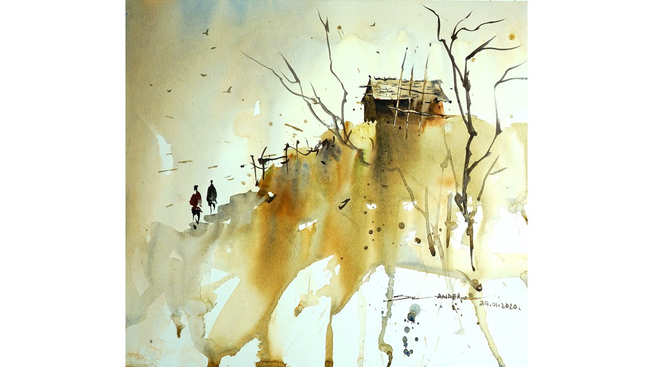 Easy watercolor landscape painting for beginners by sikander singh chandigarh india