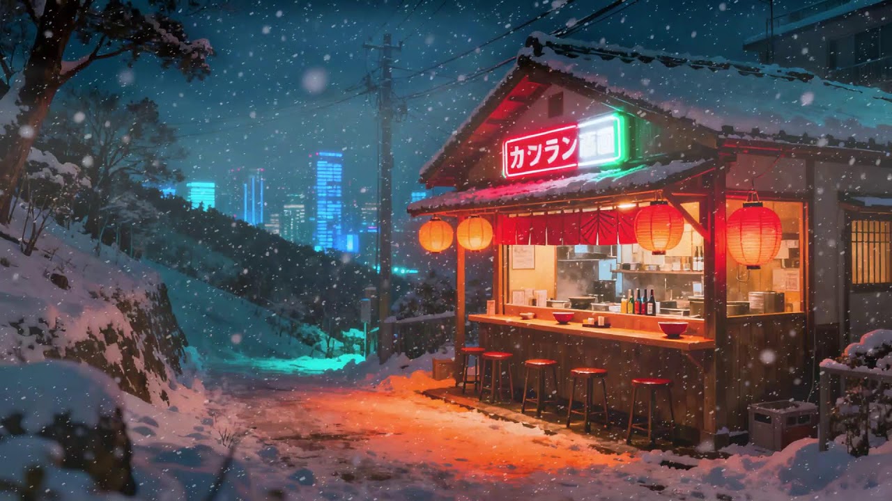 Winter Night Ramen & Coffee ☕🍜 | Soft Lofi Beats & City Lights