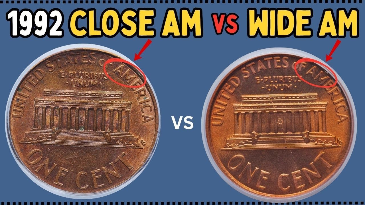 Монета Lincoln Penny Cent 1992 года с закрытым и широким углами
