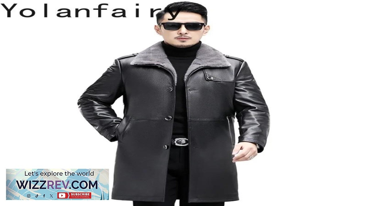 YOLANFAIRY 100% Real Cowhide Genuine Leather Jacket Men Winter Mid length Trench Coats