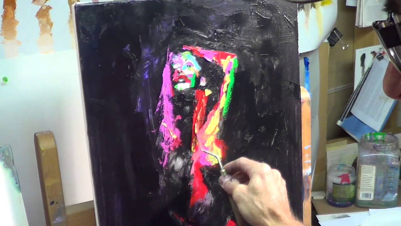 Acrylic painting demo. Palette knife and color application