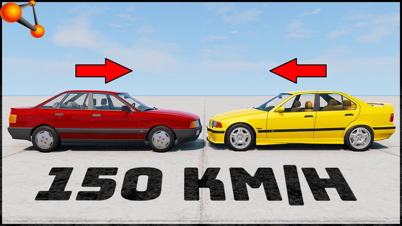 AUDI 80 vs BMW M3 E36! 150 Km/H CRASH TEST! - BeamNg Drive