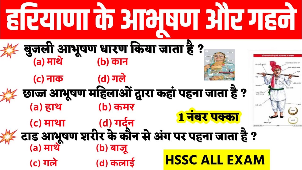 HARYANA GK 2025 | हरियाणा के आभूषण और गहने GK MCQ | Haryana k Aabhushan or Gahne GK #hssc #hssccet