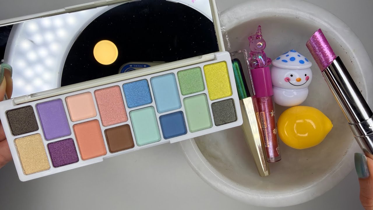 Coloring Slime with Cute Glitter☃️🍋🦄💚🩷💜💙💛Lipstick💄Lip Balm & Eyeshadow! ASMR Satisfying Makeup Slime