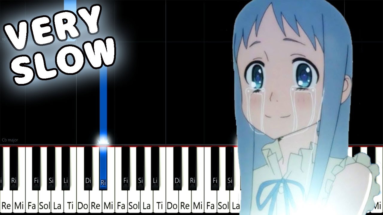 Secret Base ~Kimi ga Kureta Mono~ - AnoHana ED - VERY SLOW EASY Piano Tutorial [animelovemen]
