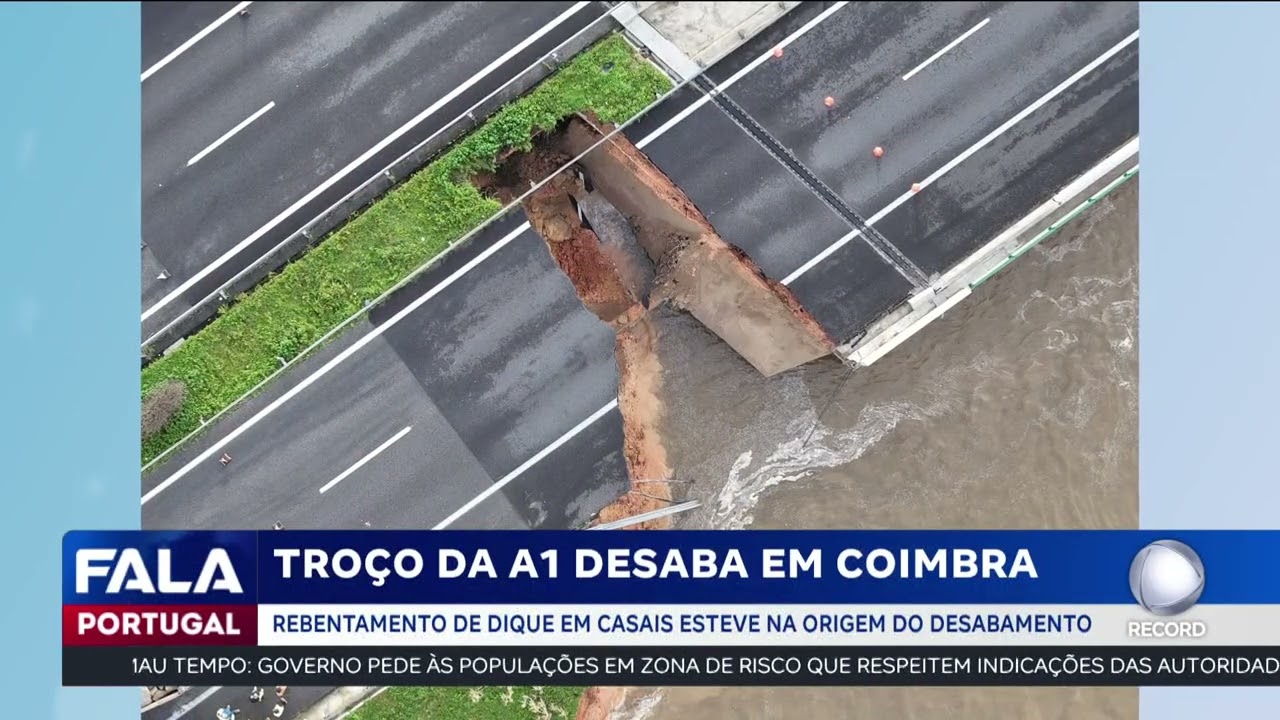 Troço da A1 desaba em Coimbra