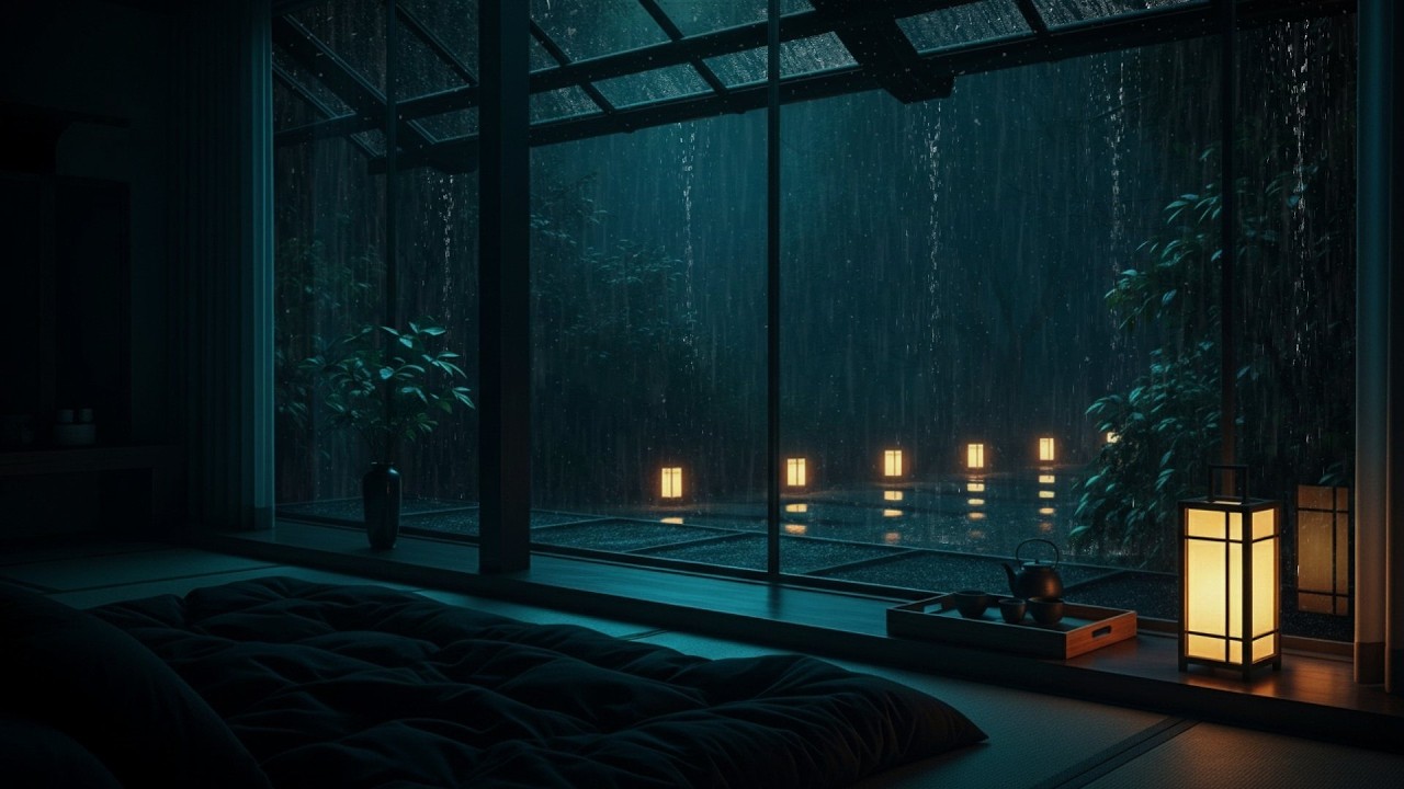 Rainy Night Ambience in a Zen Japanese House 🌙 Relaxing Rain Sounds for Sleep & Focus (No Music)