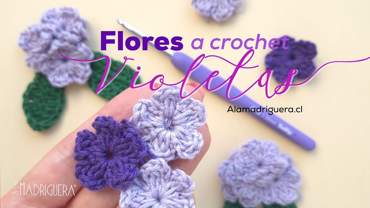 Flores a Crochet: C&oacute;mo Tejer Violetas Paso a Paso (F&aacute;cil + Hoja + Base + Uni&oacute;n)