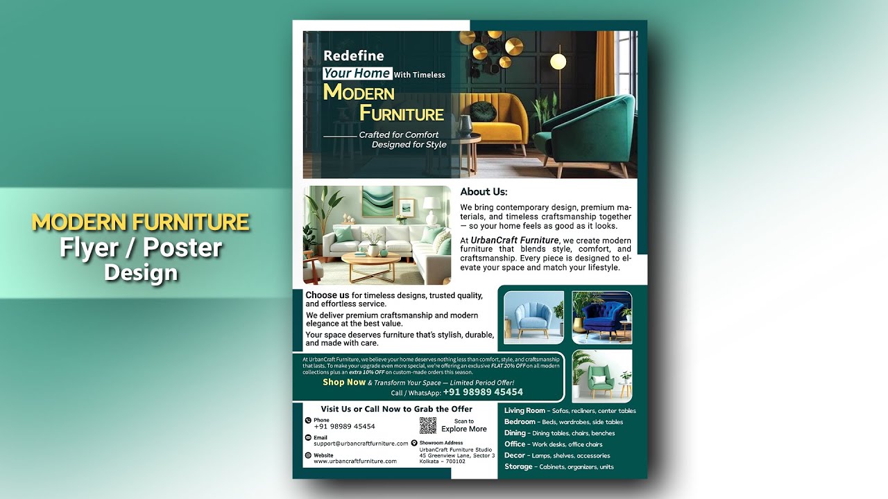 Flyer Design For Furniture Company | Furniture Poster design | Flyer Design | Photoshop Tutorial