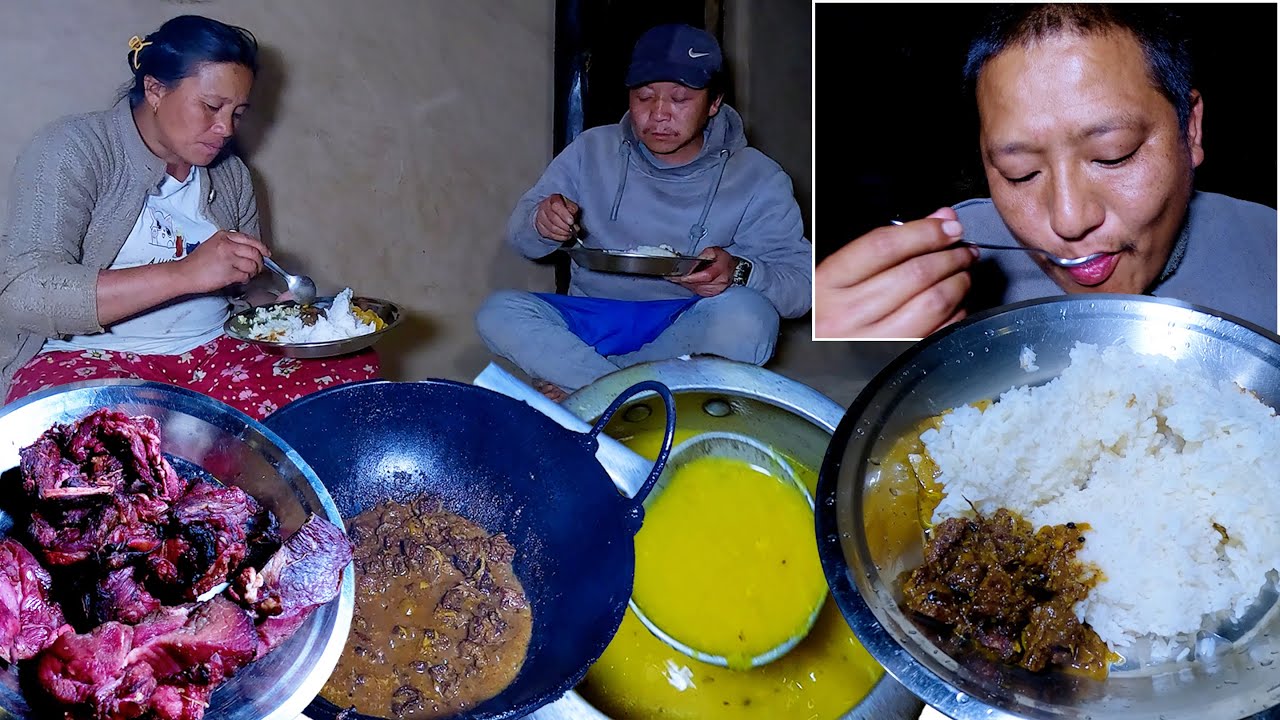 bhumi & sarmila's buff curry at the dinner || Village buff dinner in Nepal || Bhumi Kitchen ||