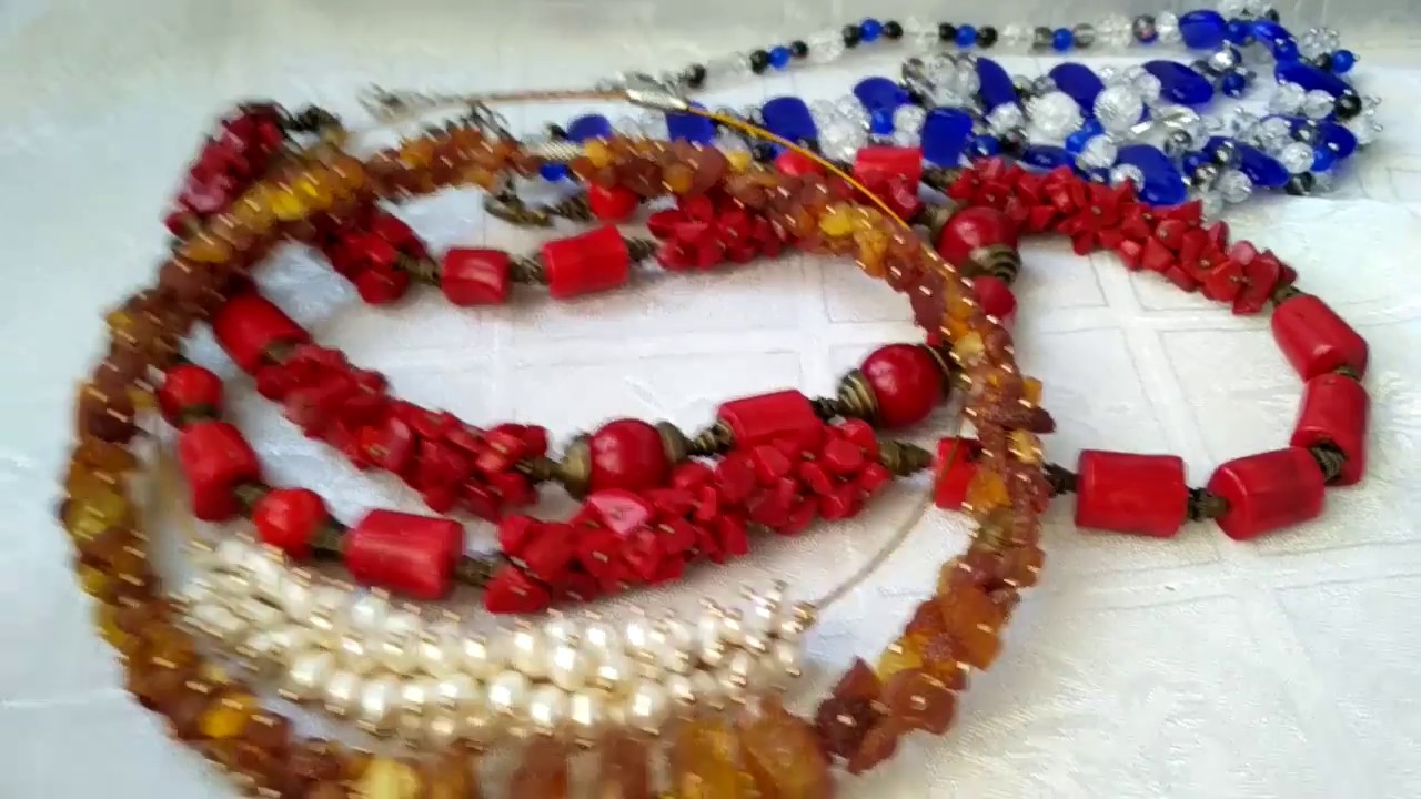 Переделка бус . Коралл, янтарь,  кошачий глаз Jewellery made of natural stones. Necklaces Намиста