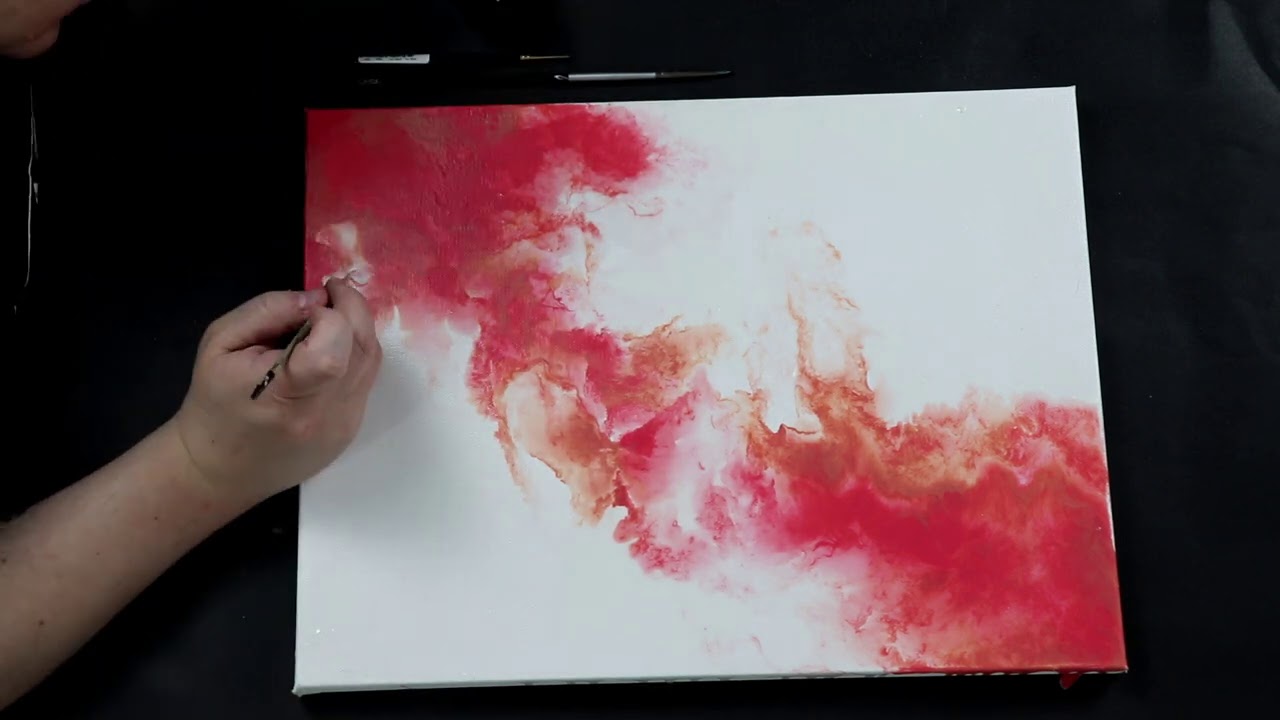 (461) Pink Airbrushed Acrylic Pour with Gold Leaf Embellishments! Fluid Art Technique