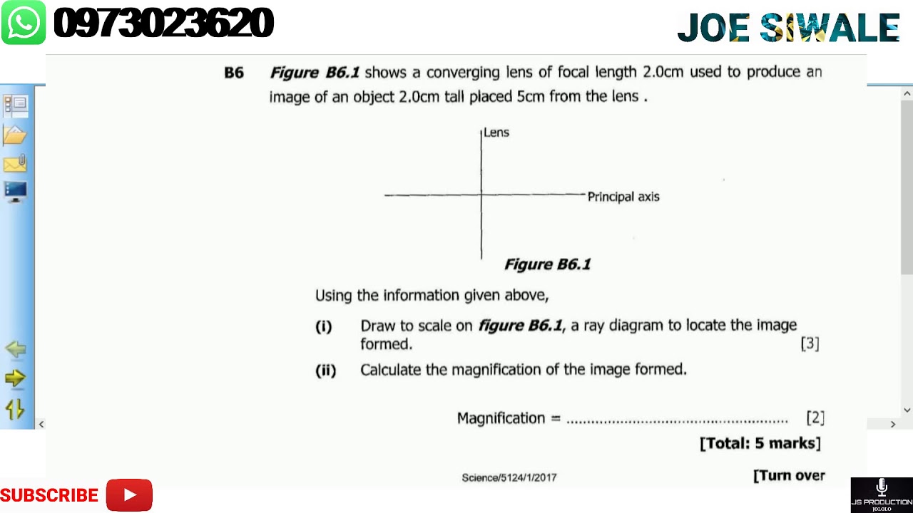 ECZ Science past paper 1 2017 (GCE) question B6. Ray diagram