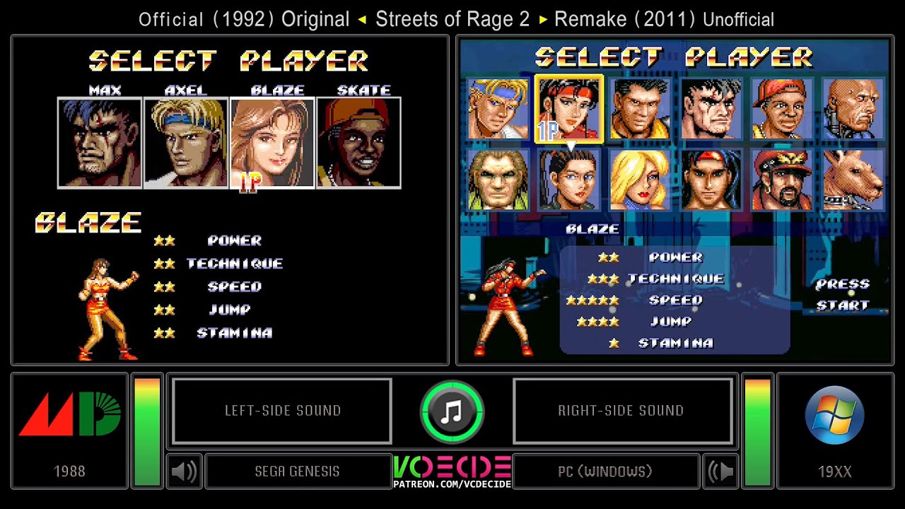 Streets of Rage 2 (Original vs Remake) Side by Side Comparison