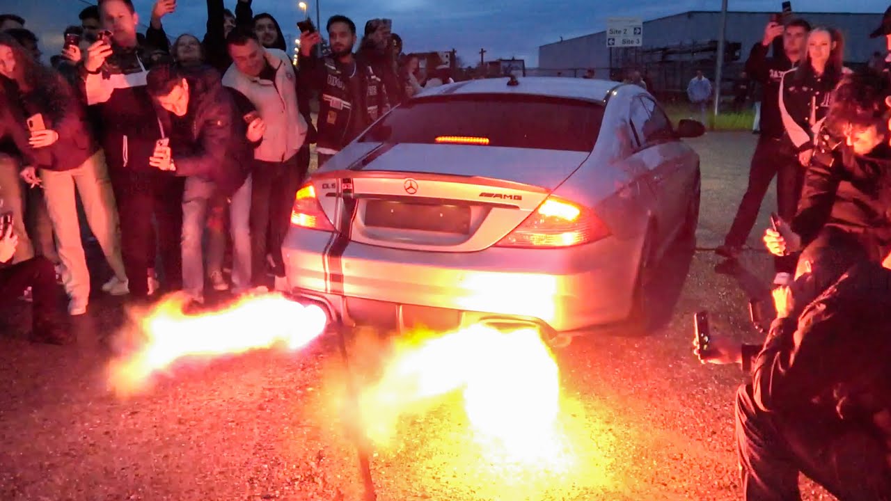 CRAZY NIGHT CARMEET - DRIFT BATTLES, CLOSE CALLS - BMW M, Mustang GT, CLS63 AMG FLAMES..