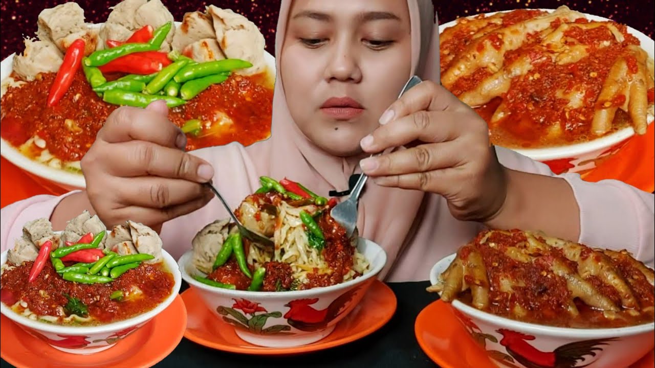 SEGINI SAJA⁉️2 PORSI MIE AYAM PEDAS EXTRA CABE DAN TABURAN RAWIT||#mukbang #eating #asmr