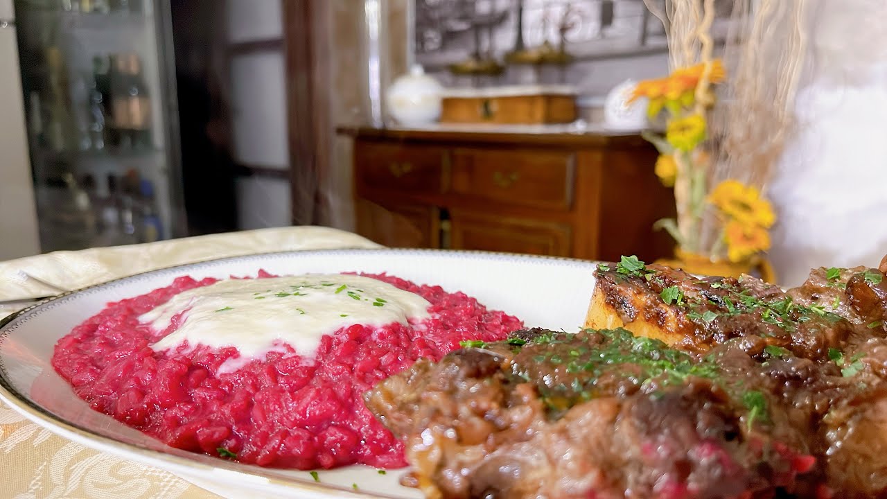 Risotto alla barbabietola con fonduta di Parmigiano