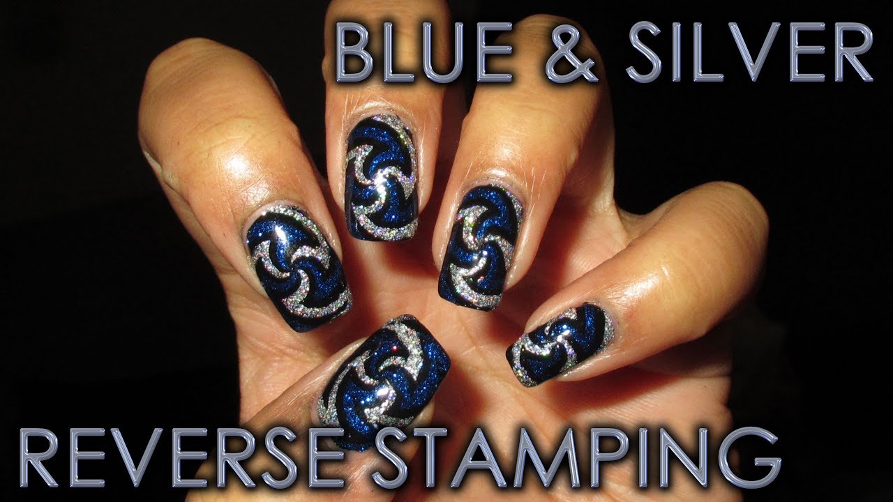 New Year's Blue & Silver Glitter Reverse Stamping | DIY Nail Art Tutorial