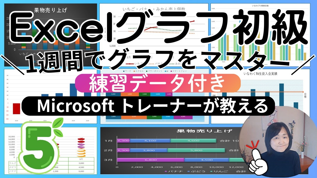 Excelグラフ初級コース❺｜全４１巻！棒グラフ・折れ線・面・散布図・採算ラインなど３３～４１