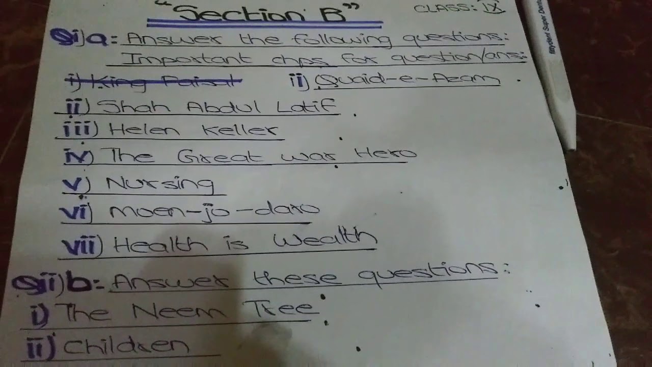 English guess paper of class 9 2020 Sindh board, Karachi board