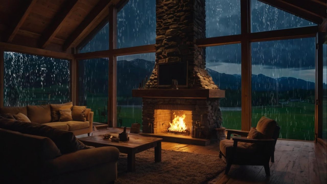 Rain Sounds for Sleeping in a Cozy Cabin with Relaxing Fireplace Ambience 🌧️