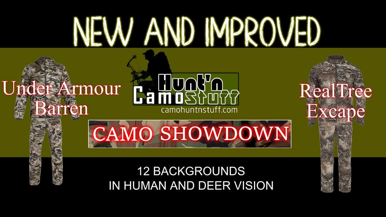 NEW VERSION! UA Hunt Barren Compared to RealTree Excape on 12 Backgrounds in Human and Deer Vision