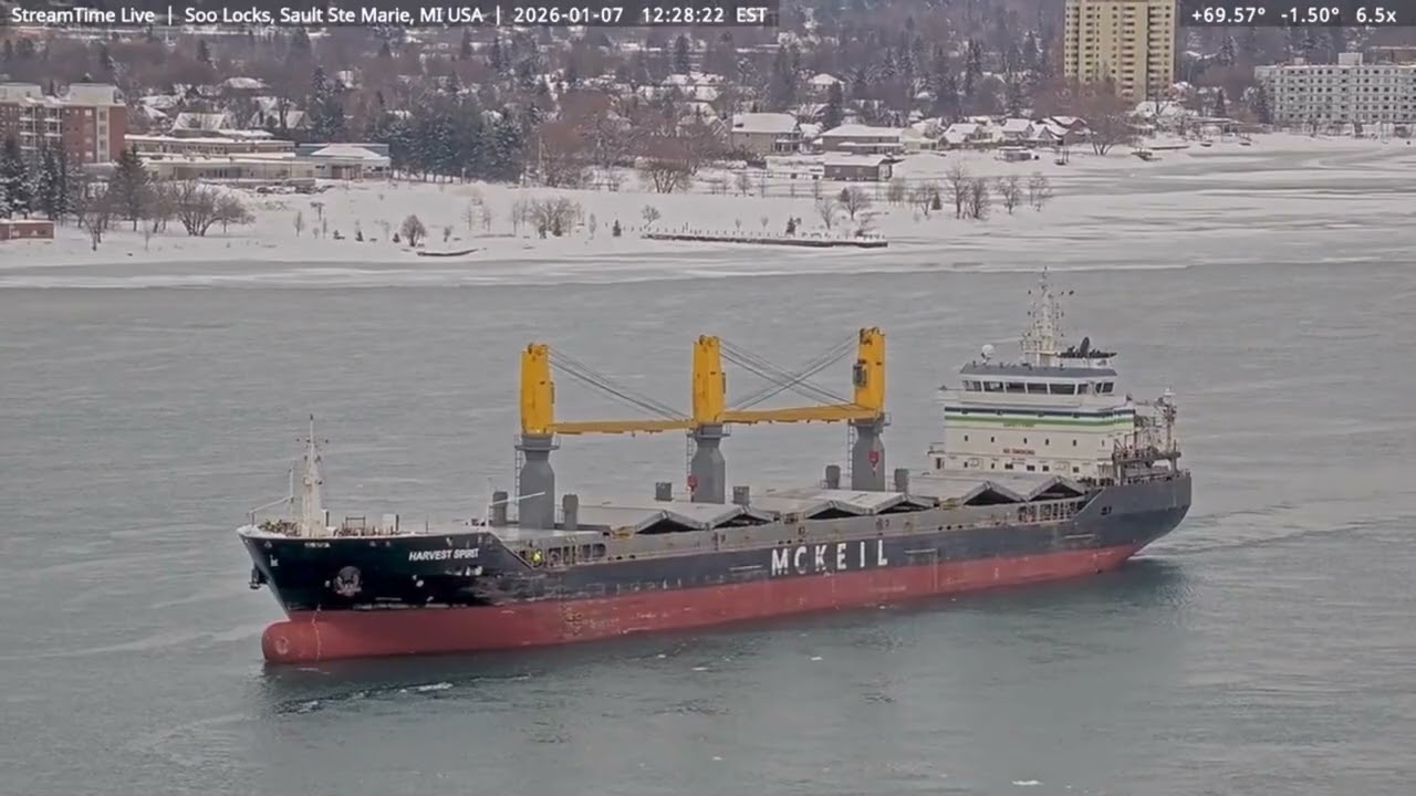 Harvest Spirit passing through the Soo locks, UB for Thunder Bay on Jan 7th, 2026