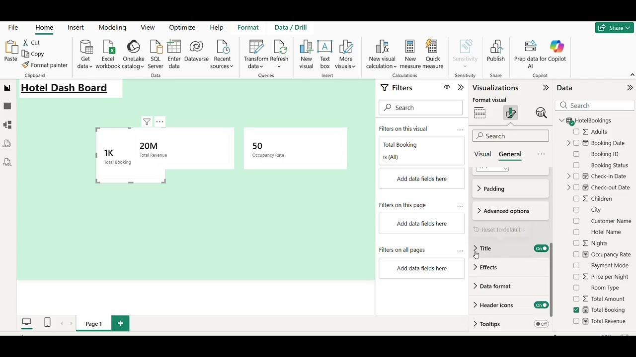 Hotel Booking Dashboard Power Bi Beginners Projects Expalined in telugu |How to create kpi