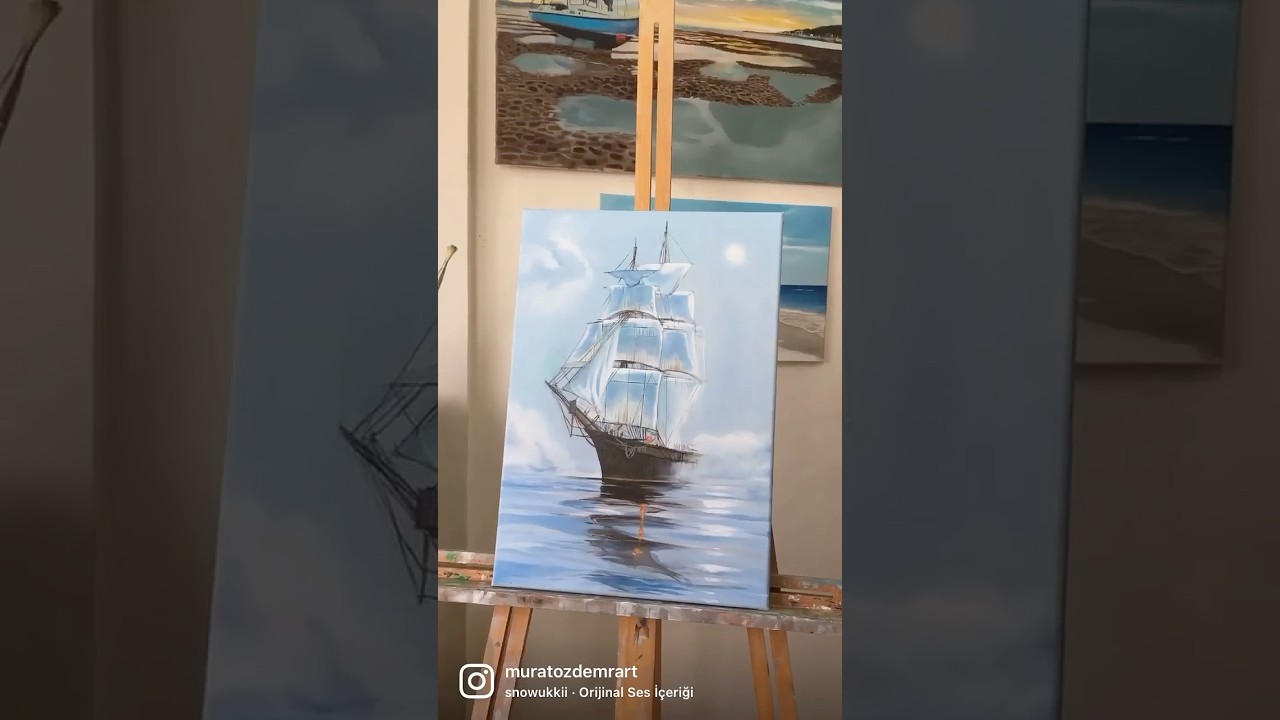 Tuval &uuml;zerine yağlı boya &ccedil;alışması ⚓️ ⛵️✍🏻#shorts #muratozdemrart