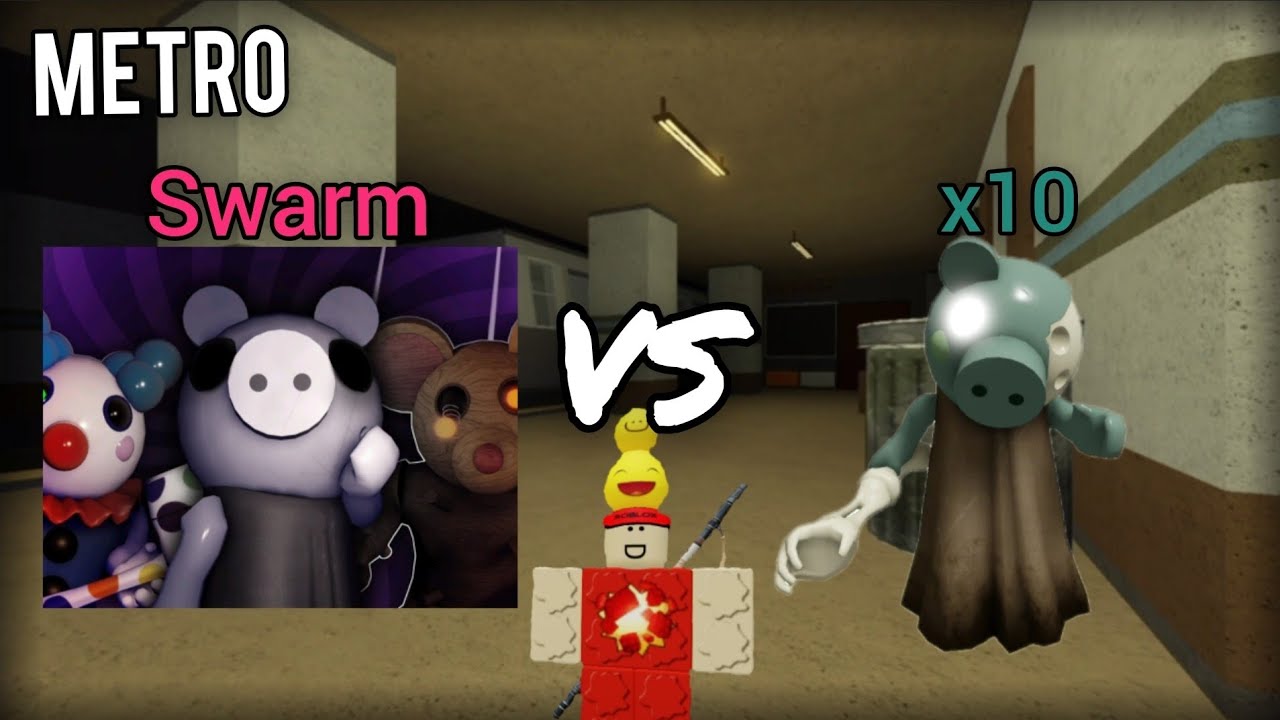 Piggy swarm vs 10 bots on the Metro map