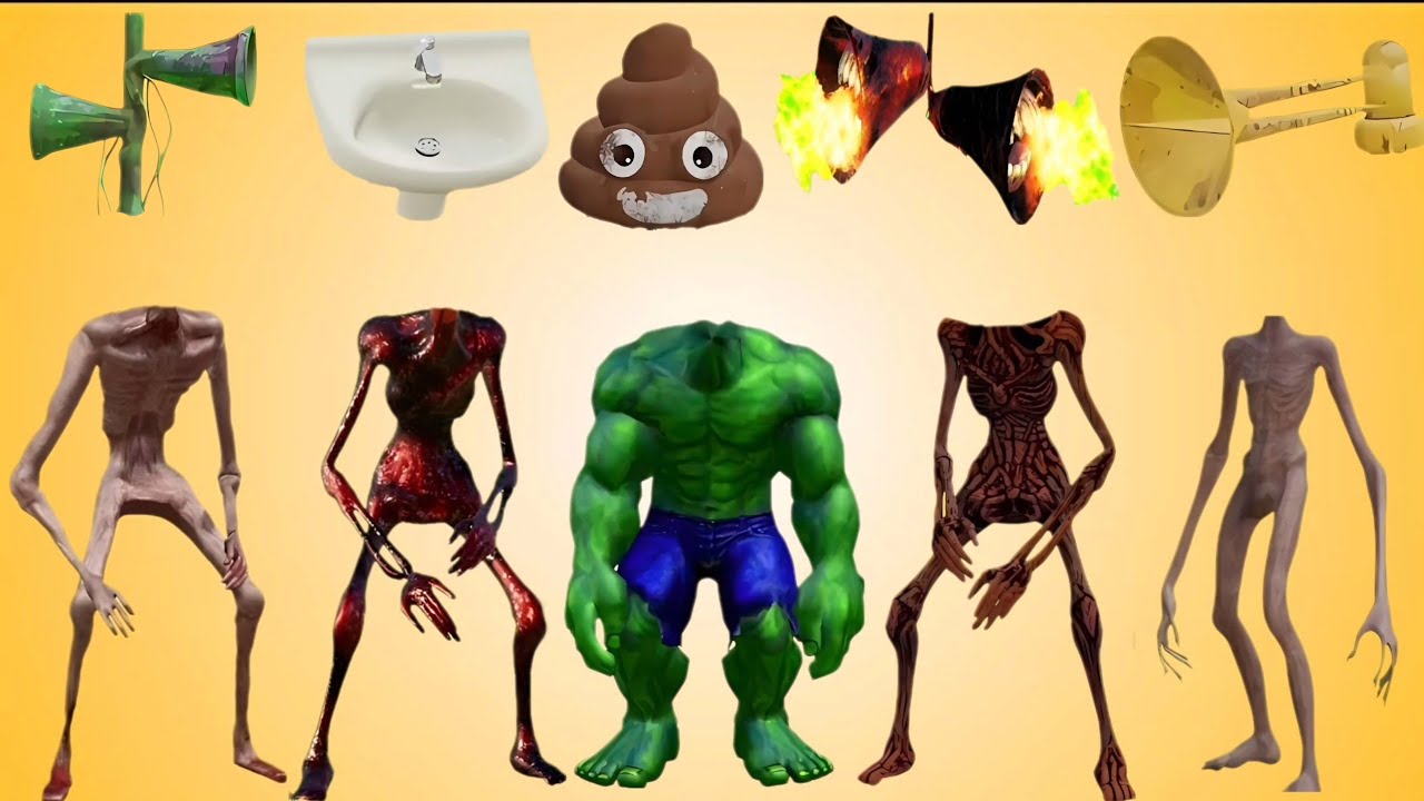 WRONG HEADS BRAIN EYE, TRIPLE SIREN HEAD NICE, TREVOR HOUSE HEAD, SIREN HEAD DONUT, SIREN HEAD T-REX