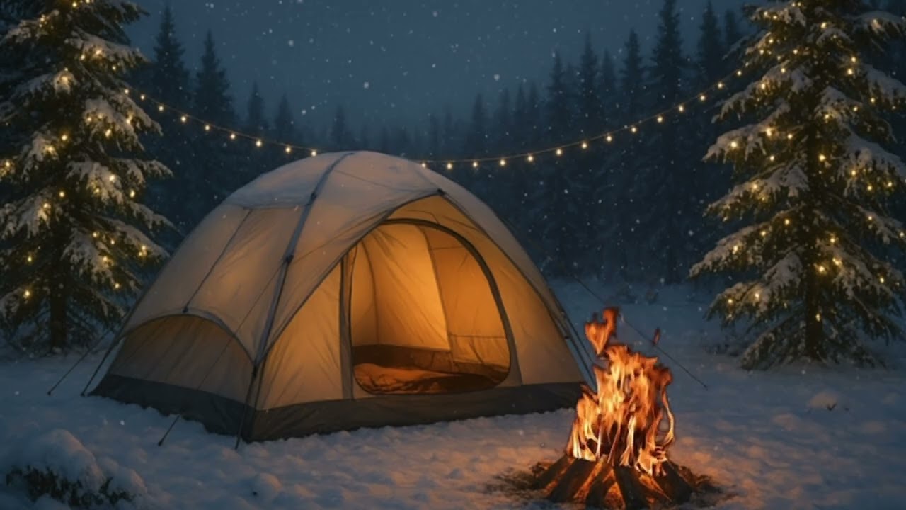 Snow Camping in a Cozy Tent ❄️⛺️ Soft Fire, Snowfall, Winter ASMR 