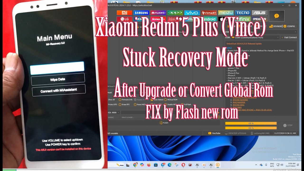 Xiaomi Redmi5 Plus (Vince) Stuck Recovery Mode After Upgrade or Convert Global Rom​ FIX​​ Done easy