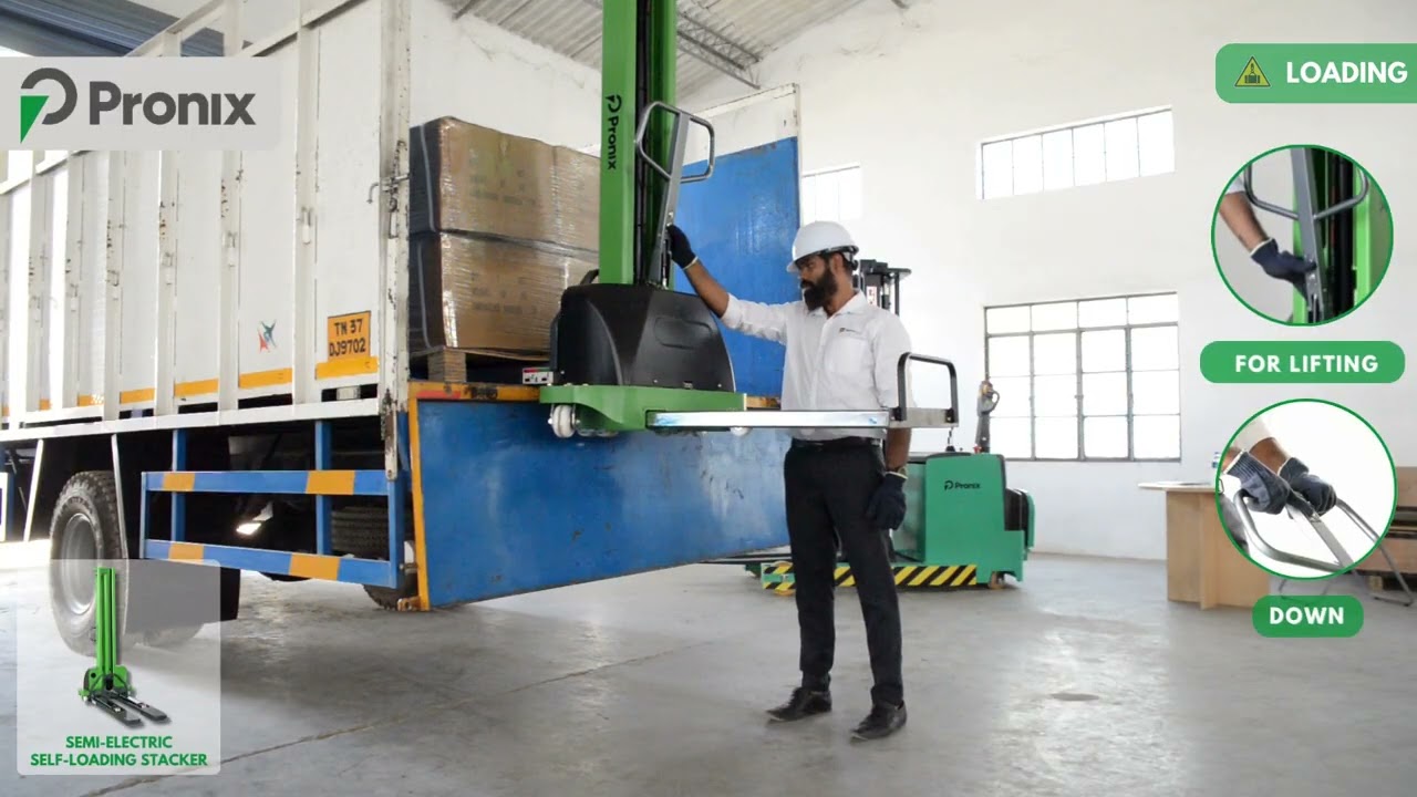 Pronix Semi Electric Self Loading Stacker 500 - 1000Kg Lifting Capacity - Technocart