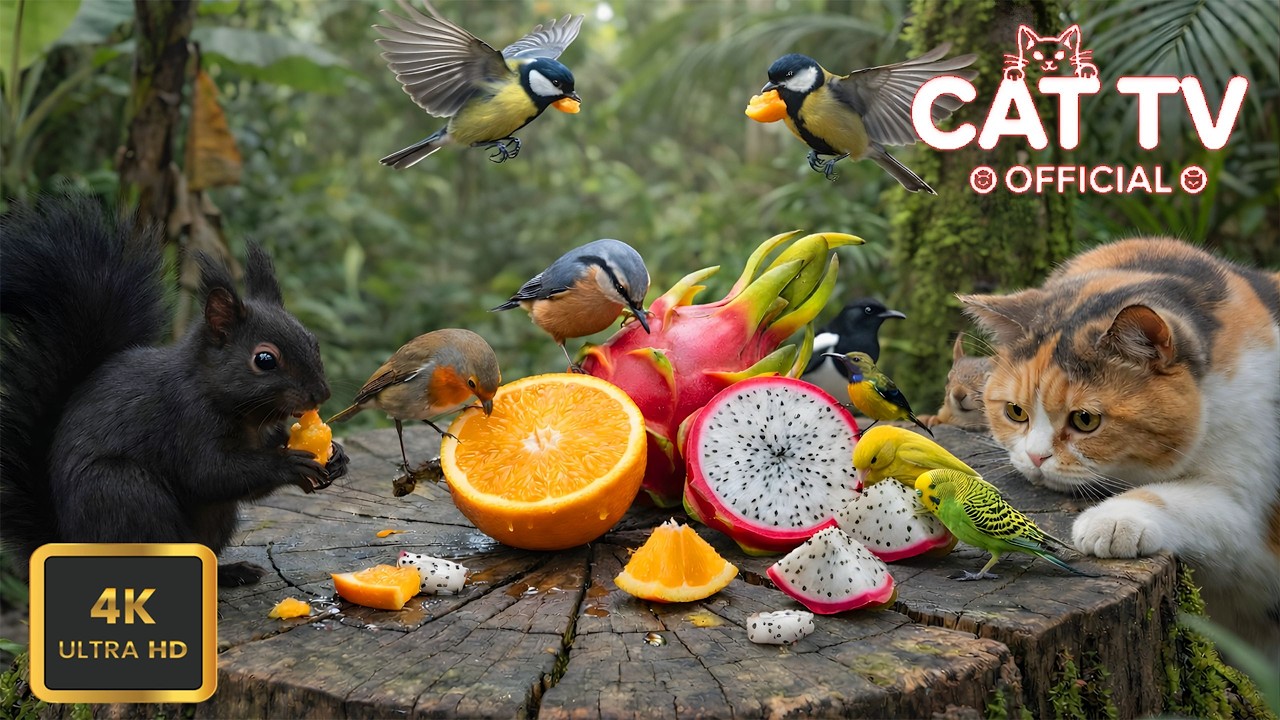 Cat TV 😺 Красивые Садовые Птицы И Игривые Белки 4 Часа 4K HDR | Cat TV Official