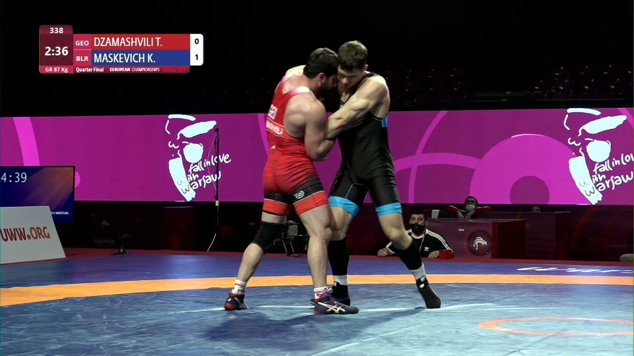 1/4 GR - 87 kg: T. DZAMASHVILI (GEO) v. K. MASKEVICH (BLR)