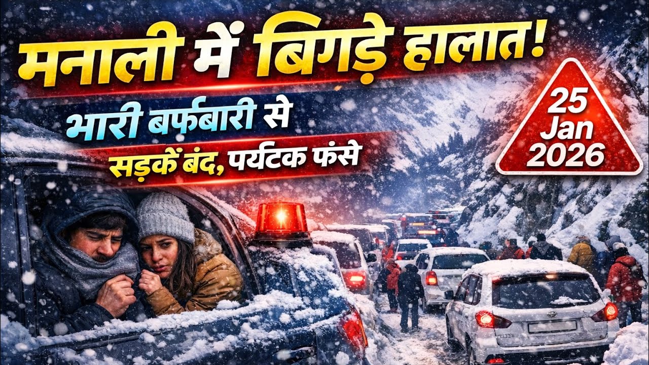 मनाली में बिगड़े हालात! भारी बर्फ़बारी से सड़कें बंद, टूरिस्ट फंसे