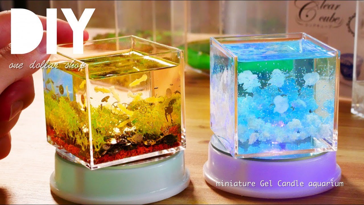 DIY☺︎ miniature Aquarium made from candle 小さな立方体の中にアクアリウムを作りました。水中、雲、魚etc~の作り方
