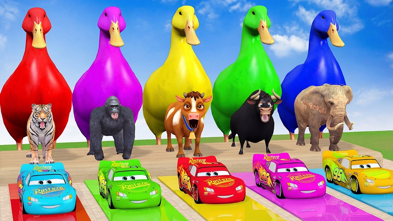 Long Slide Game with Cow Elephant Gorilla Hippopotamus Tiger 3d Animal Game Funny 3d Animals