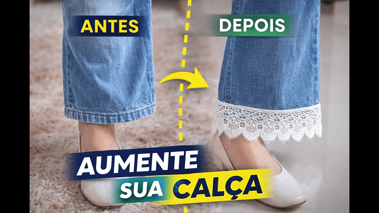 Calça jeans curta? Aumente a barra com renda gripir | Upcycling fácil