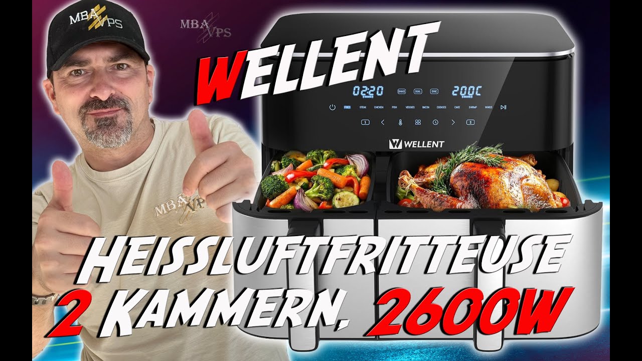 Wellent Heißluftfritteuse 2 Kammern, 2600W 11L Airfryer XXL *getestet*