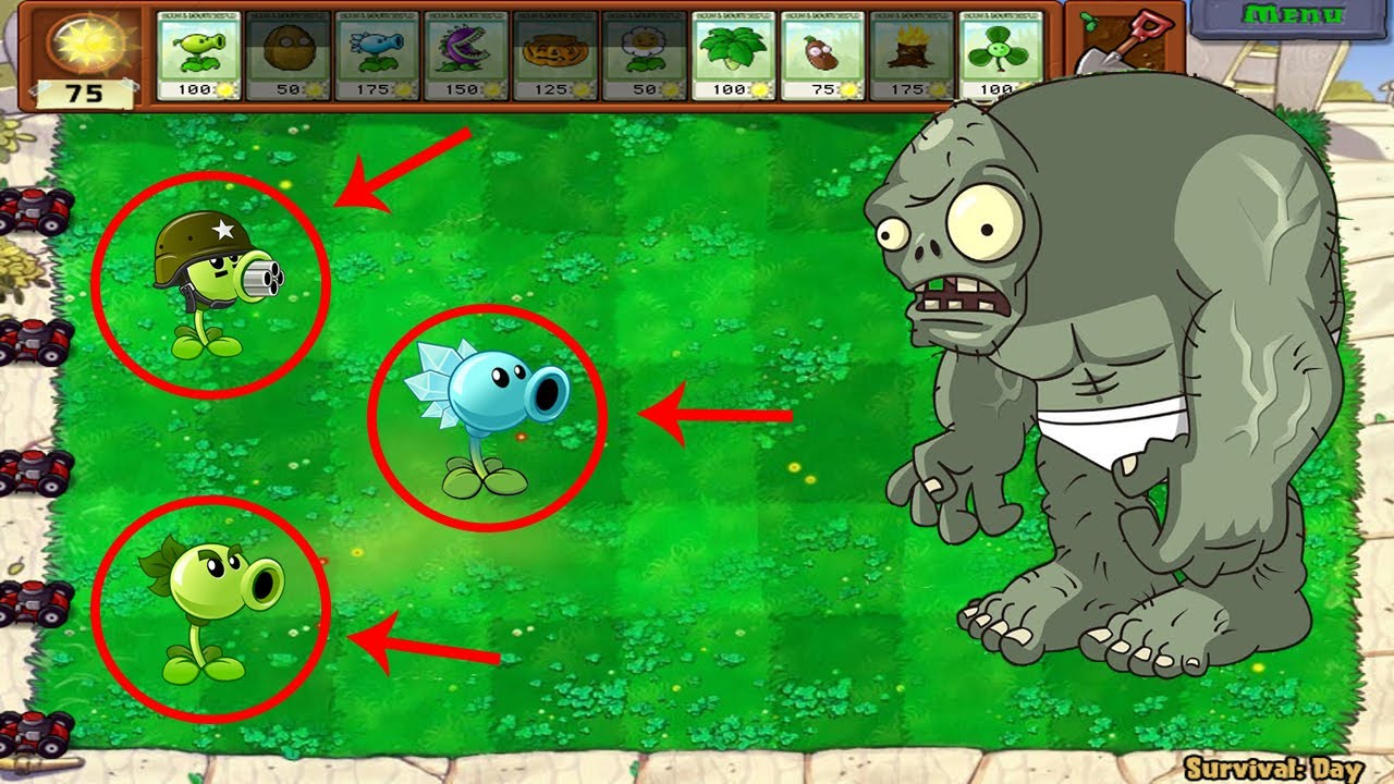 Pea ICE vs Repeater FIRE vs Gatling Pea vs Zombies - Plants vs Zombies