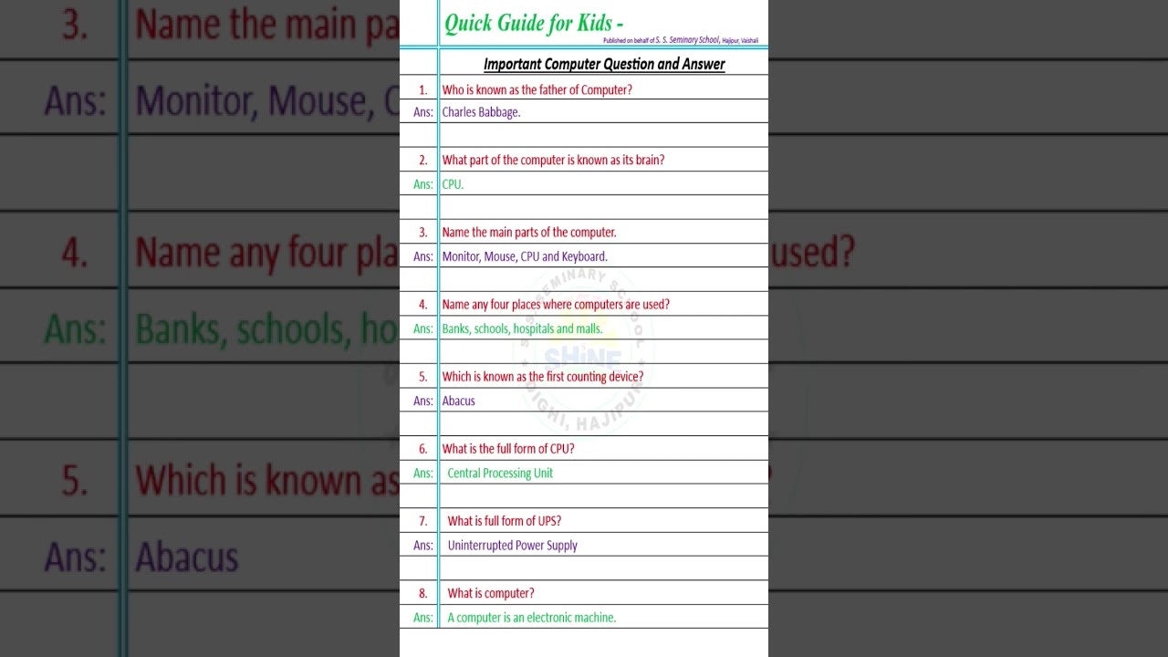 Basic Computer Questions with Answer
